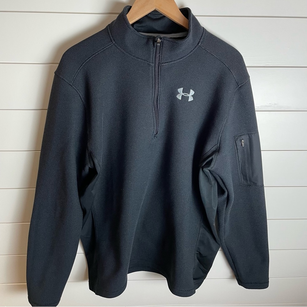 Under Armour Black 1/4 Zip Mesh/fleece lined pullover Size 2XL Tall